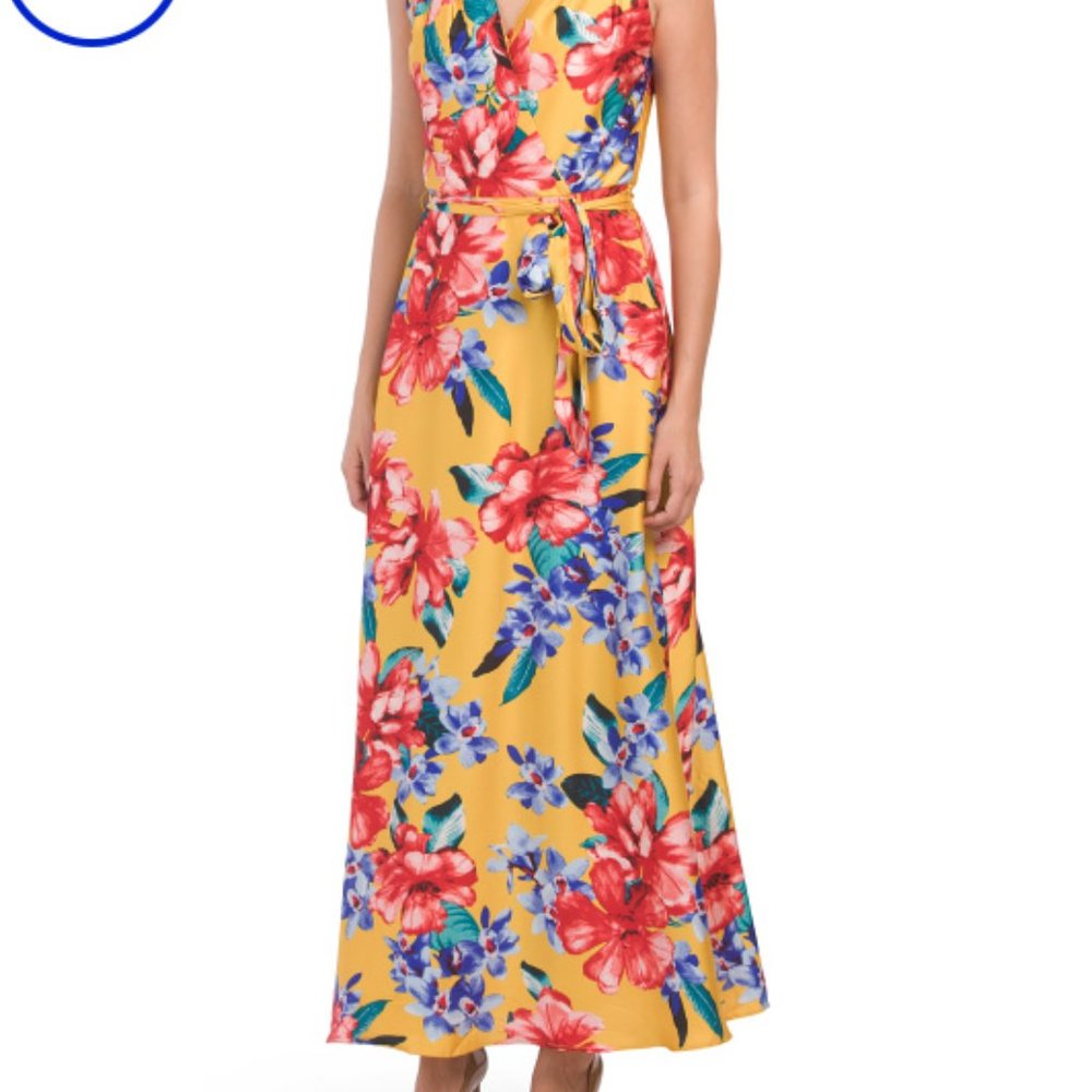 NWT TAHARI ASL Satin Tie Waist Maxi Dress Maxi Gown Dress Size 8